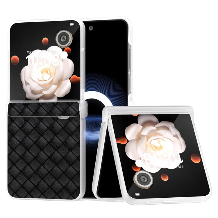 Funda para teléfono Honor Magic V Flip 5G, Textura de Tejido de Cuero+PC, Tapa del Teléfono con Borde Mate - Negro
