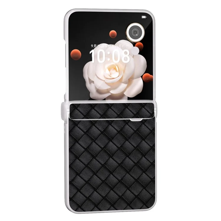 Funda para teléfono Honor Magic V Flip 5G, Textura de Tejido de Cuero+PC, Tapa del Teléfono con Borde Mate - Negro