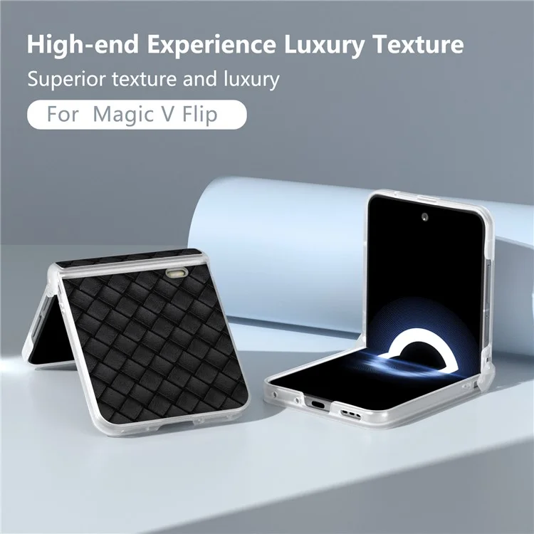 Funda para teléfono Honor Magic V Flip 5G, Textura de Tejido de Cuero+PC, Tapa del Teléfono con Borde Mate - Negro