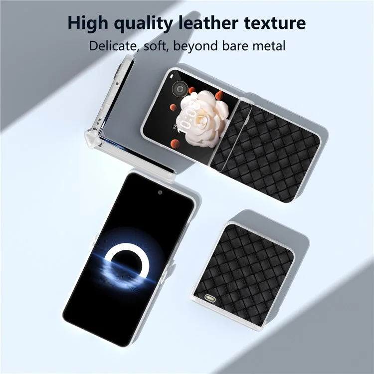 Funda para teléfono Honor Magic V Flip 5G, Textura de Tejido de Cuero+PC, Tapa del Teléfono con Borde Mate - Negro
