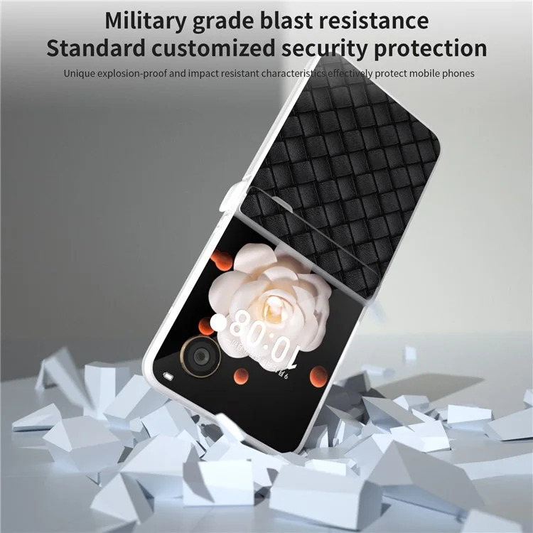 Funda para teléfono Honor Magic V Flip 5G, Textura de Tejido de Cuero+PC, Tapa del Teléfono con Borde Mate - Negro