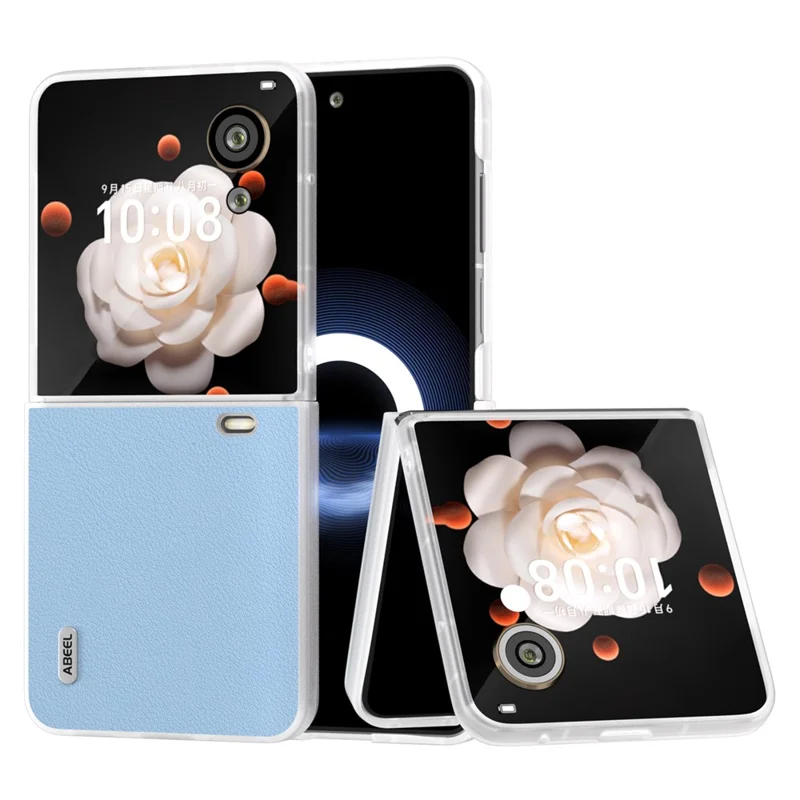 ABEEL For Honor Magic V Flip 5G Case Matte Edge Genuine Cow Leather+PC Phone Cover - Blu
