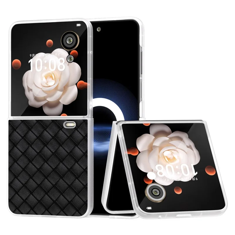 For Honor Magic V Flip 5G Case Woven Texture Matte Edge Leather+PC Phone Cover - Black