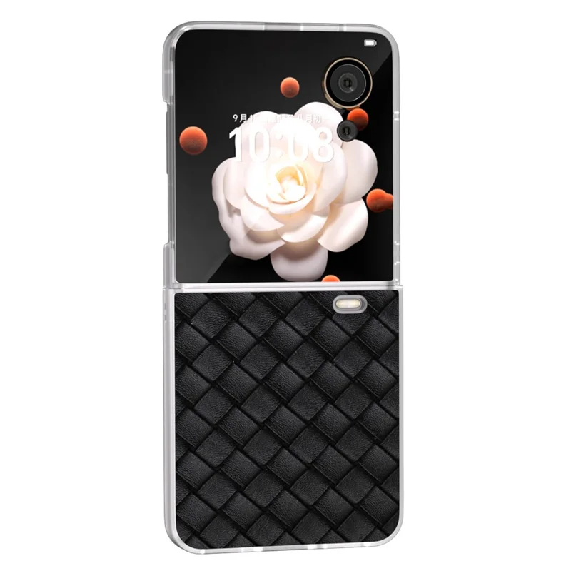 For Honor Magic V Flip 5G Case Woven Texture Matte Edge Leather+PC Phone Cover - Black