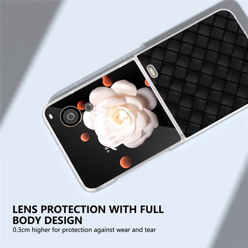 For Honor Magic V Flip 5G Case Woven Texture Matte Edge Leather+PC Phone Cover - Black