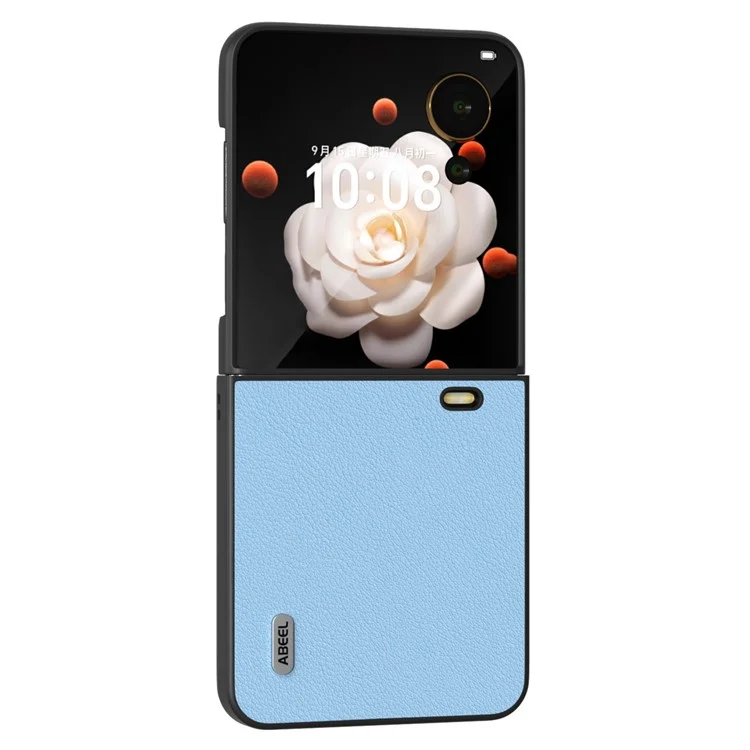 ABEEL For Honor Magic V Flip 5G Case Wave Texture Genuine Cow Leather+PC Phone Cover - Azul
