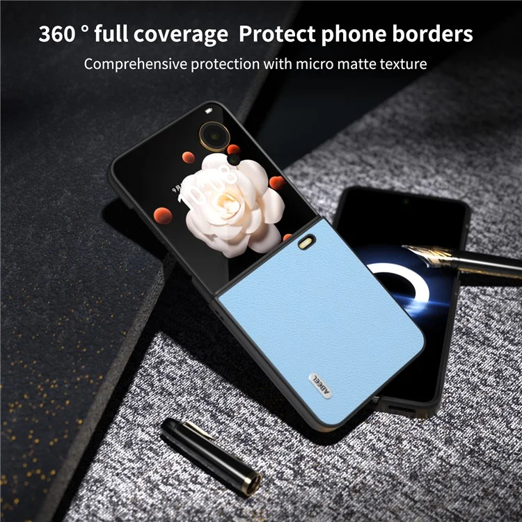 ABEEL For Honor Magic V Flip 5G Case Wave Texture Genuine Cow Leather+PC Phone Cover - Azul