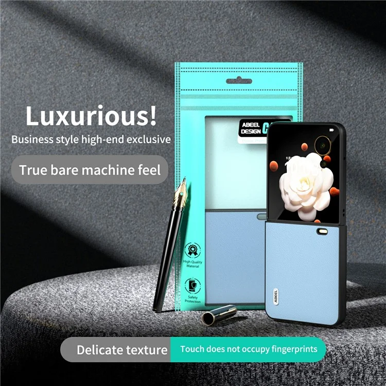 ABEEL For Honor Magic V Flip 5G Case Wave Texture Genuine Cow Leather+PC Phone Cover - Azul