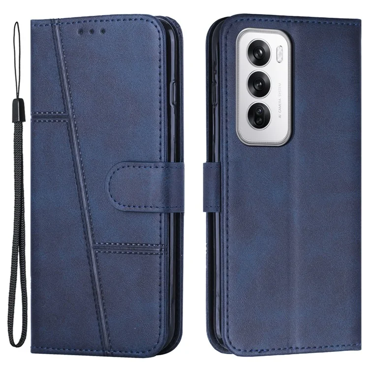 Для Oppo Reno12 5G (Global) Чехол Противоударный PU Кожаный Чехол Для Телефона Со Стойкой - Сапфир