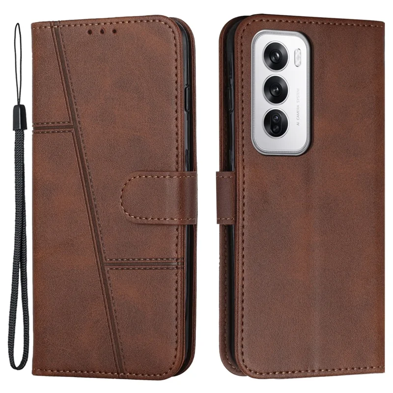 For Oppo Reno12 5G (Global) Case Anti-Scratch PU Leather Phone Stand Cover Wallet - Brown