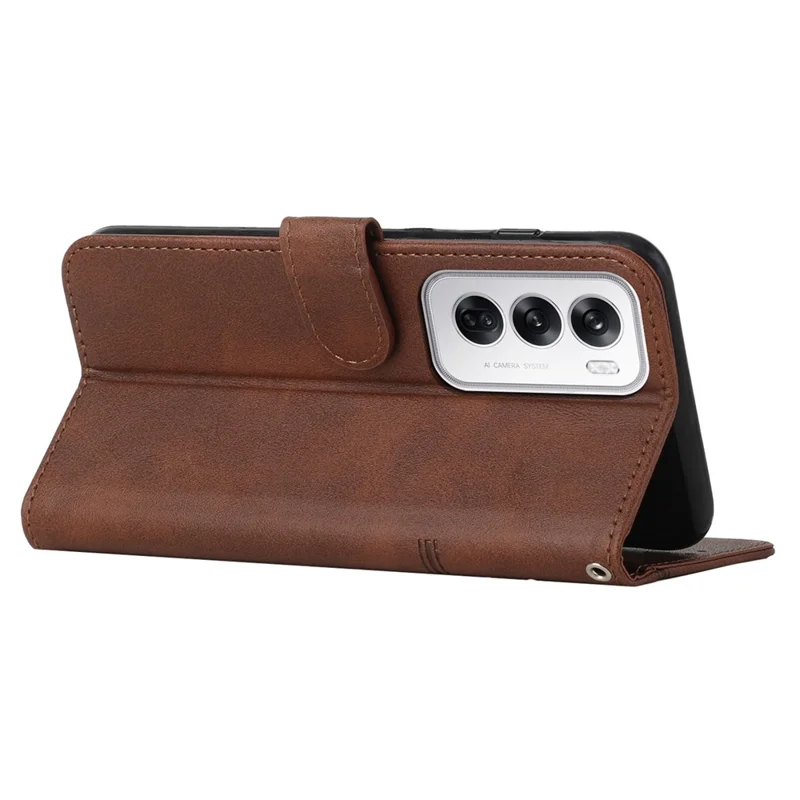 For Oppo Reno12 5G (Global) Case Anti-Scratch PU Leather Phone Stand Cover Wallet - Brown