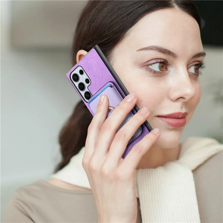 For Samsung Galaxy S24 Ultra Étui Magnétique pour Téléphone en Cuir + TPU avec Porte-Carte Amovible - Violet