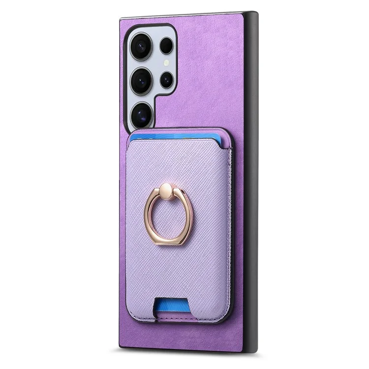 For Samsung Galaxy S24 Ultra Étui Magnétique pour Téléphone en Cuir + TPU avec Porte-Carte Amovible - Violet
