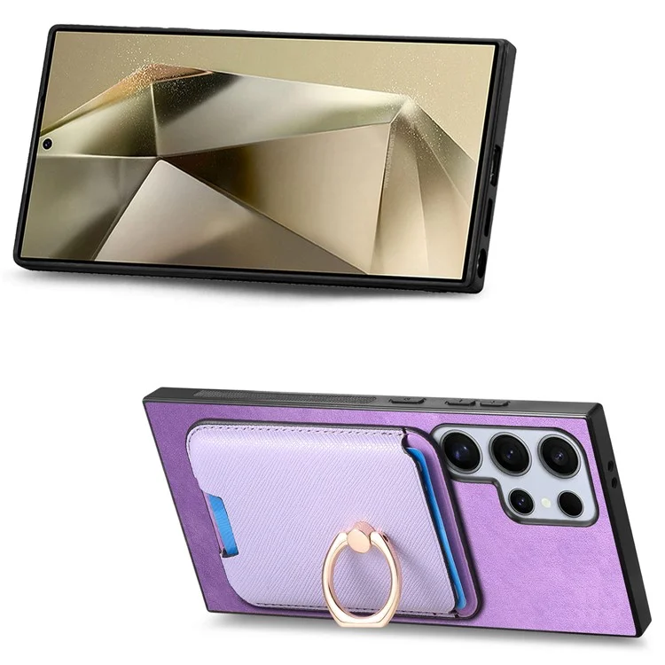 For Samsung Galaxy S24 Ultra Étui Magnétique pour Téléphone en Cuir + TPU avec Porte-Carte Amovible - Violet