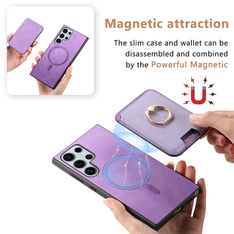 For Samsung Galaxy S24 Ultra Étui Magnétique pour Téléphone en Cuir + TPU avec Porte-Carte Amovible - Violet