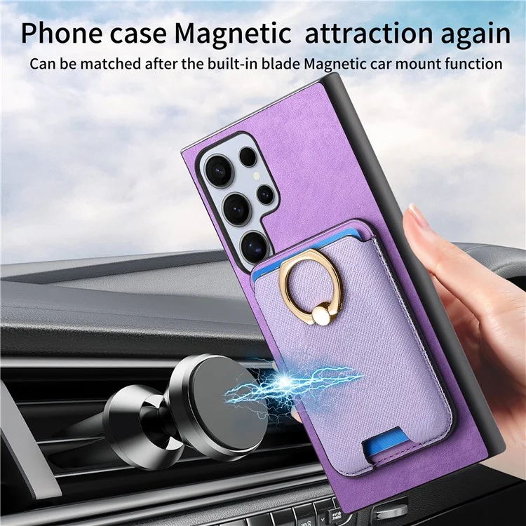 For Samsung Galaxy S24 Ultra Étui Magnétique pour Téléphone en Cuir + TPU avec Porte-Carte Amovible - Violet