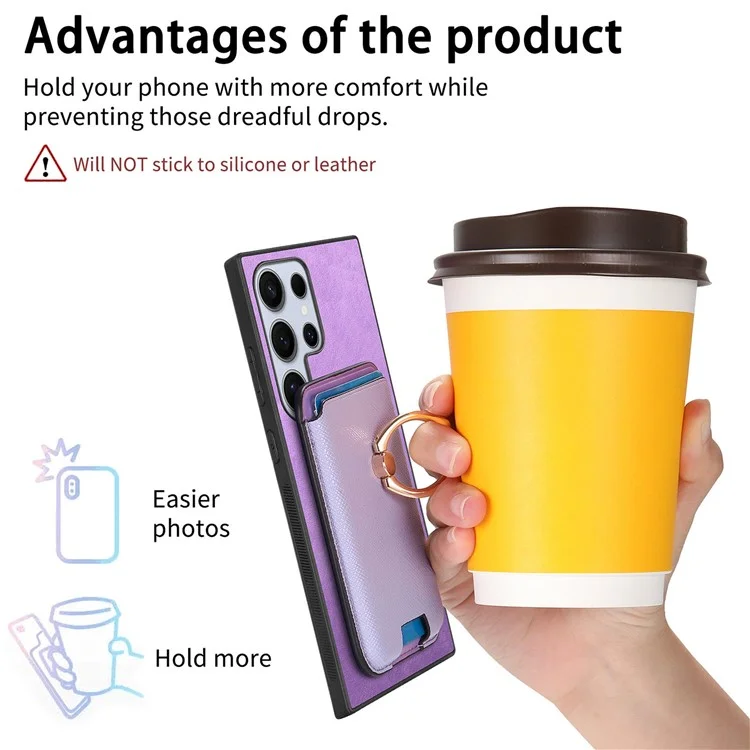 For Samsung Galaxy S24 Ultra Étui Magnétique pour Téléphone en Cuir + TPU avec Porte-Carte Amovible - Violet