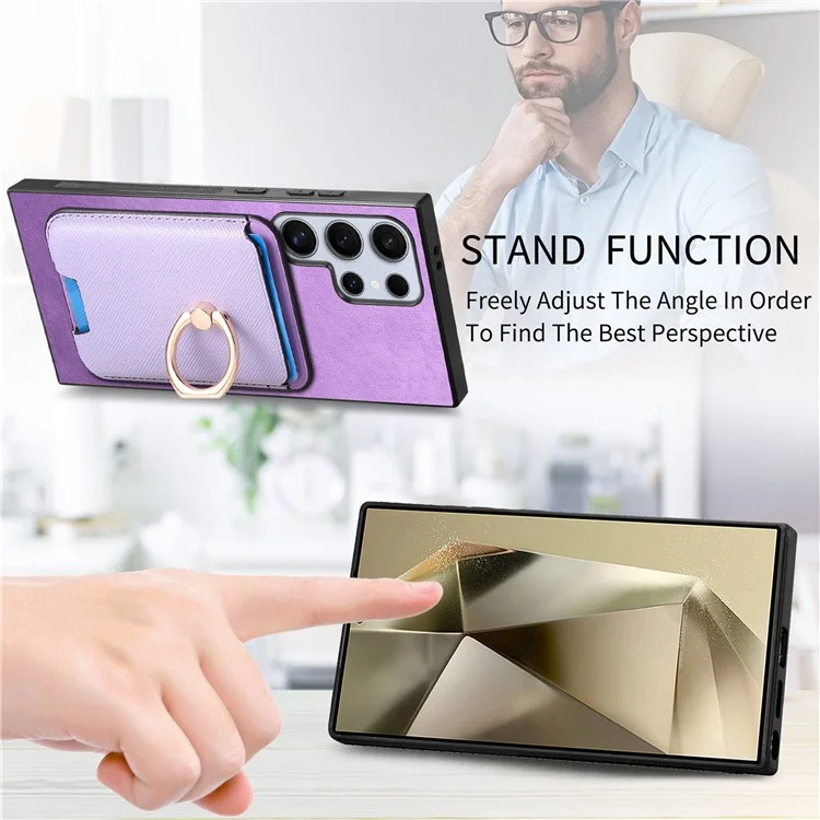 For Samsung Galaxy S24 Ultra Étui Magnétique pour Téléphone en Cuir + TPU avec Porte-Carte Amovible - Violet