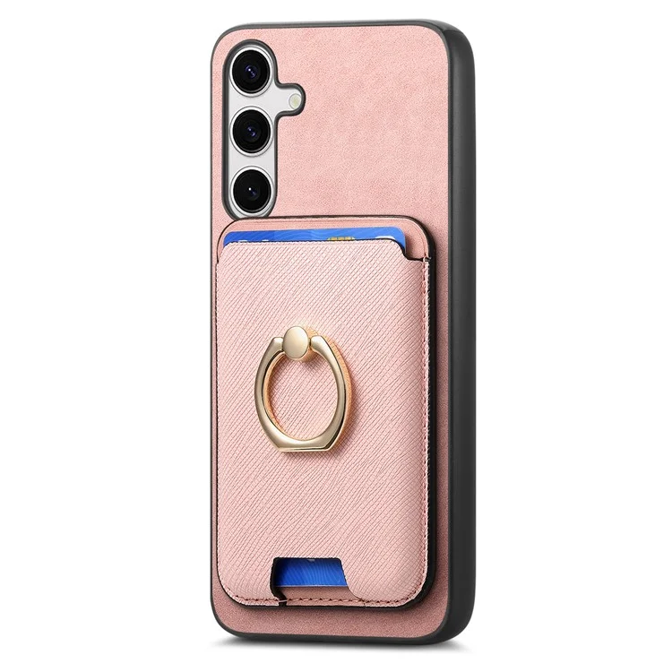For Samsung Galaxy S24+ Magnetic Case Ring Kickstand Card Holder Phone Cover - Rose Gold