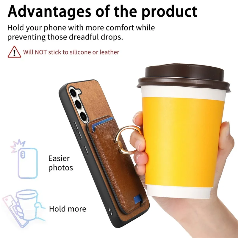 For Samsung Galaxy S23+ Magnetic Phone Case with Cross Texture Detachable Card Bag - Brown