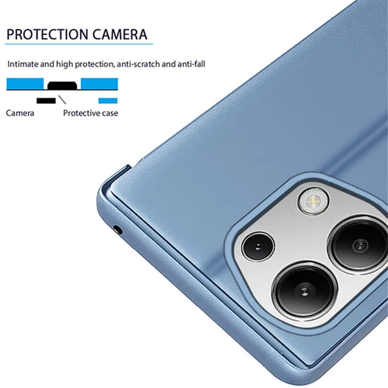 Para Xiaomi Redmi Note 13 4G Case View Window Electroplating Leather Phone Cover Stand - Azul