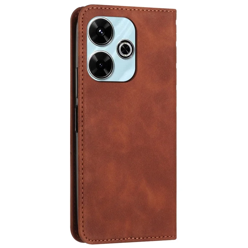 Per Xiaomi Poco M6 4G / Redmi 13 5G / 13 4G / Note 13R 5G Cover Rhombus Imprint Anti-Drop Leather Phone Case - Marrone
