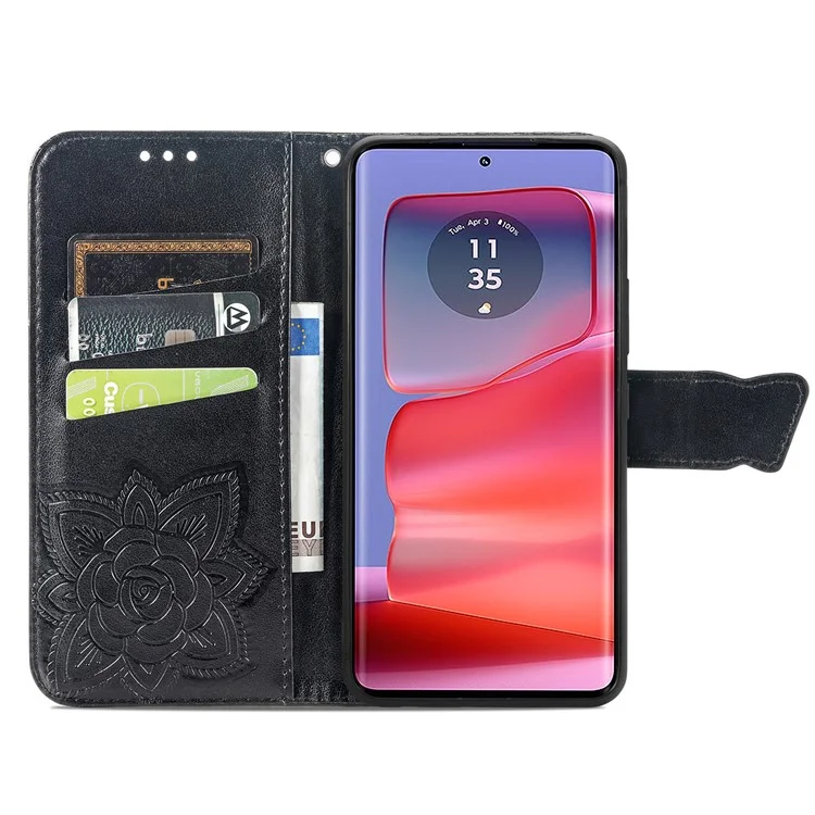 Para Motorola Edge 50 Fusion 5G Case Wallet PU Leather Butterfly Phone Cover - Negro