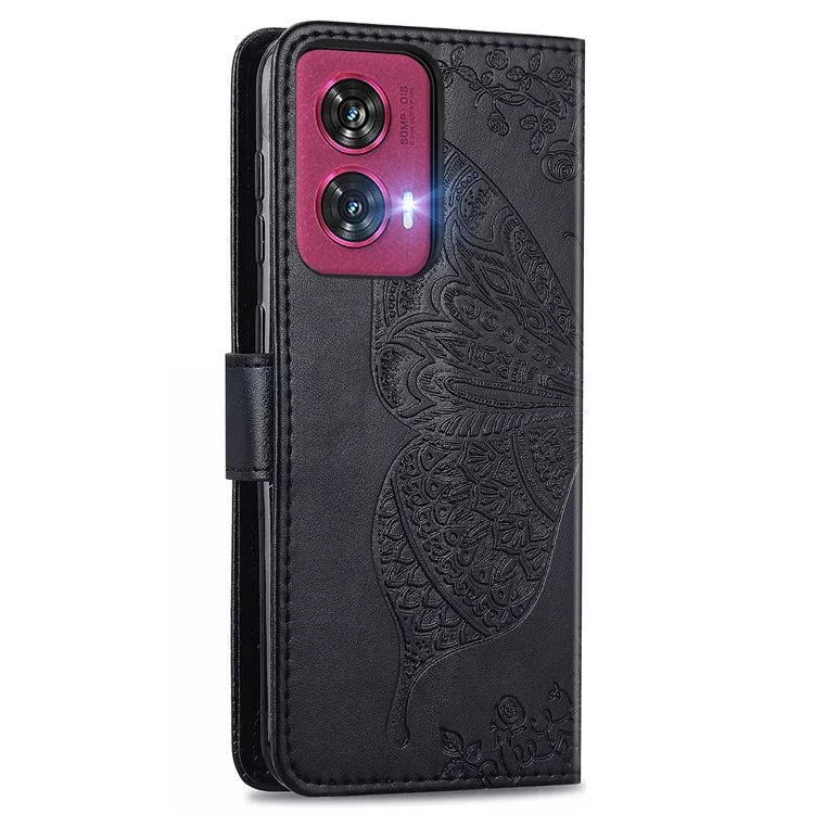 Para Motorola Edge 50 Fusion 5G Case Wallet PU Leather Butterfly Phone Cover - Negro