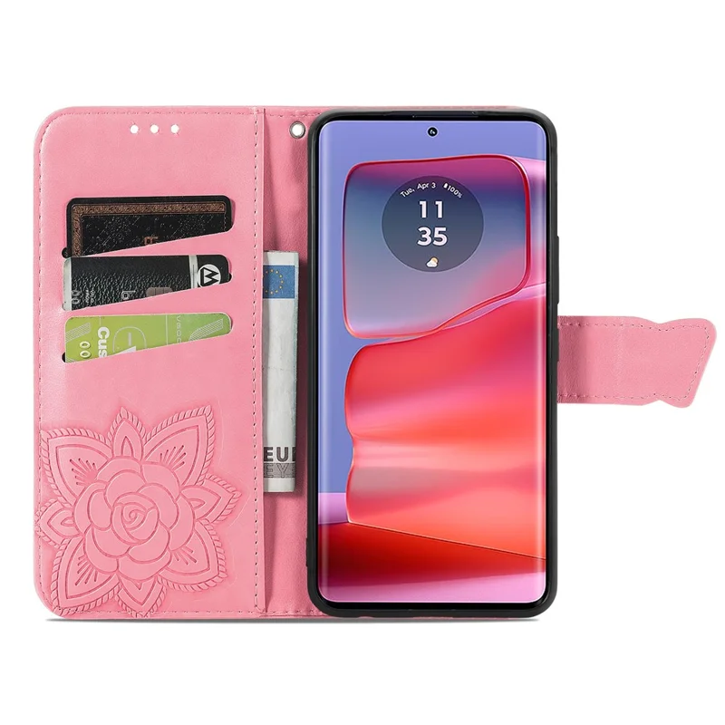 Til Motorola Edge 50 Fusion 5G Taske PU Læder Sommerfugl Telefonbeskyttelse - Pink