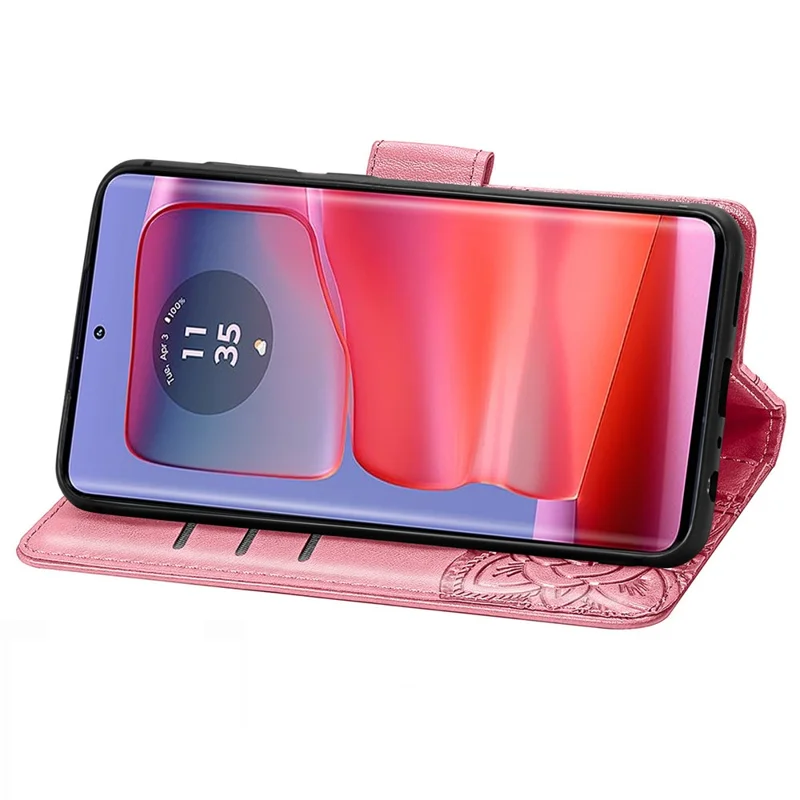 Til Motorola Edge 50 Fusion 5G Taske PU Læder Sommerfugl Telefonbeskyttelse - Pink