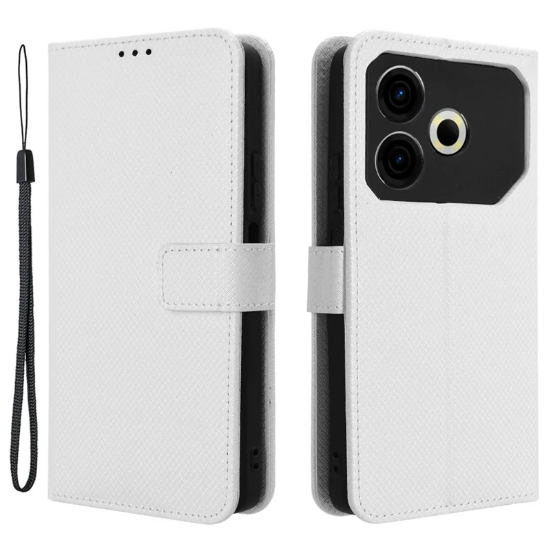 For TECNO Pova 6 Neo Case PU Leather Diamond Texture Protective Phone Cover - White