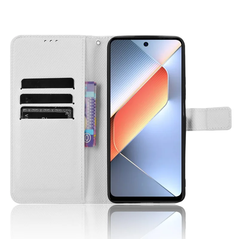 For TECNO Pova 6 Neo Case PU Leather Diamond Texture Protective Phone Cover - White