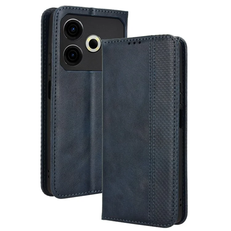 Para TECNO Pova 6 Neo Case Retro Capa de Couro PU Carteira Suporte para Telefone - Azul