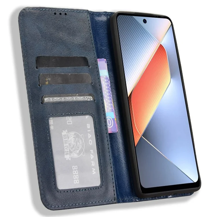 Para TECNO Pova 6 Neo Case Retro Capa de Couro PU Carteira Suporte para Telefone - Azul