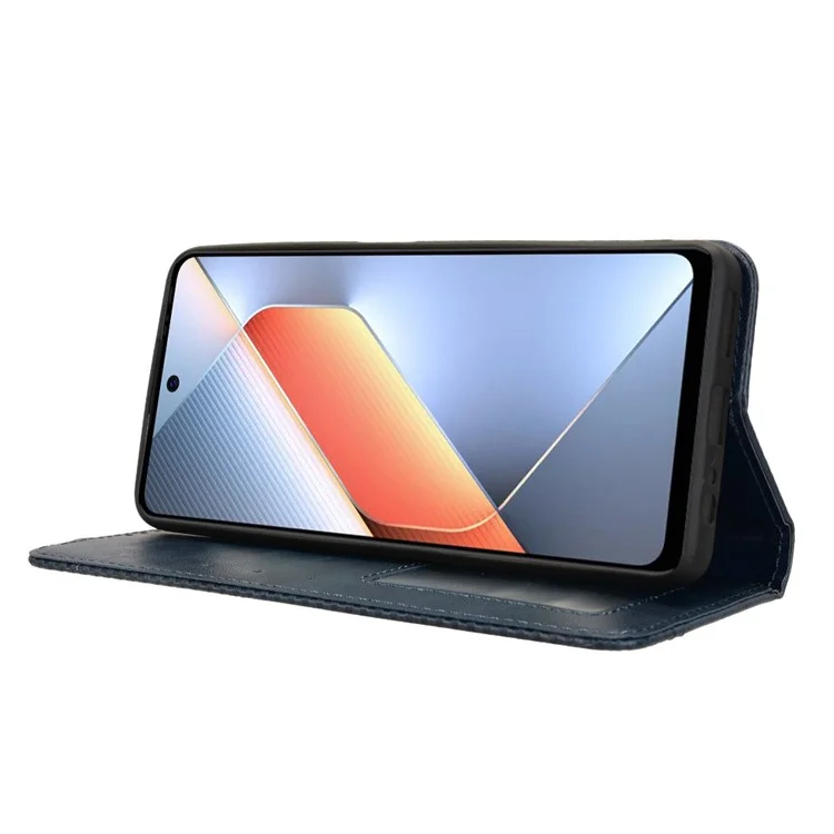Para TECNO Pova 6 Neo Case Retro Capa de Couro PU Carteira Suporte para Telefone - Azul