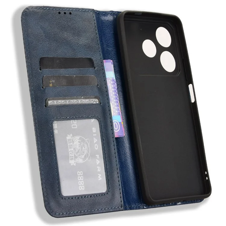 Para TECNO Pova 6 Neo Case Retro Capa de Couro PU Carteira Suporte para Telefone - Azul