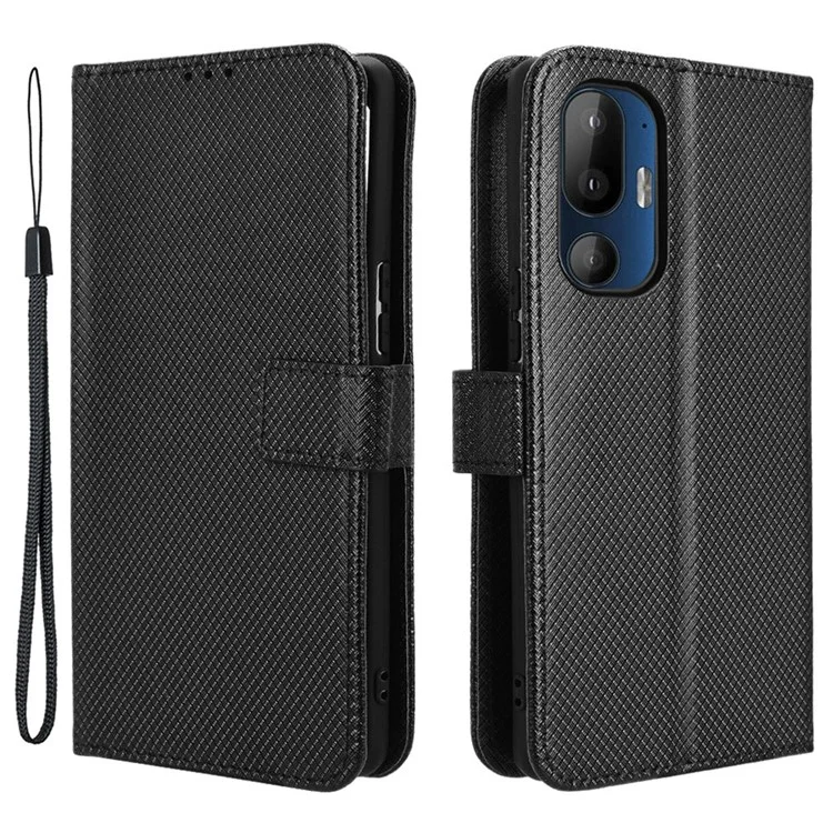 For HTC U24 Pro 5G Case PU Leather Diamond Texture Protective Phone Cover - Black