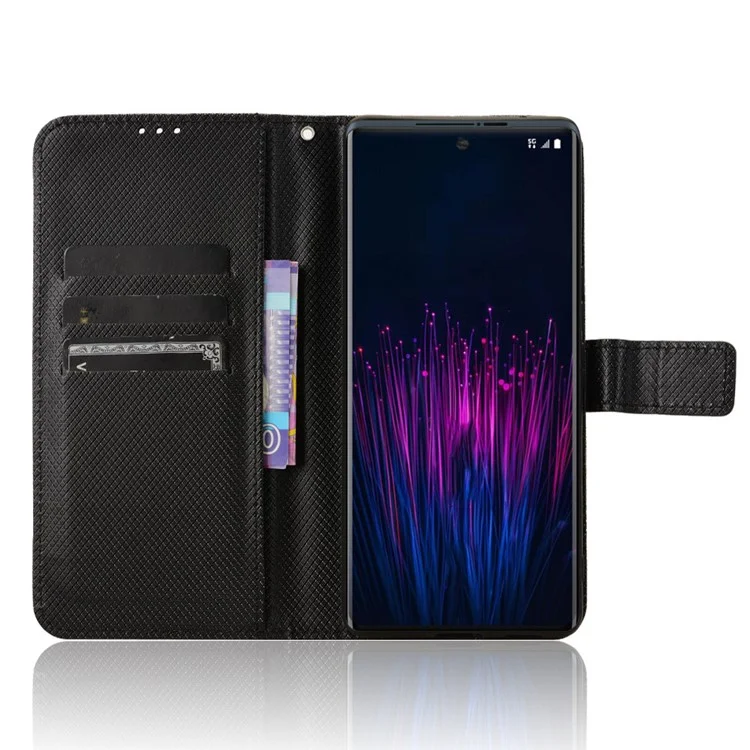 For HTC U24 Pro 5G Case PU Leather Diamond Texture Protective Phone Cover - Black