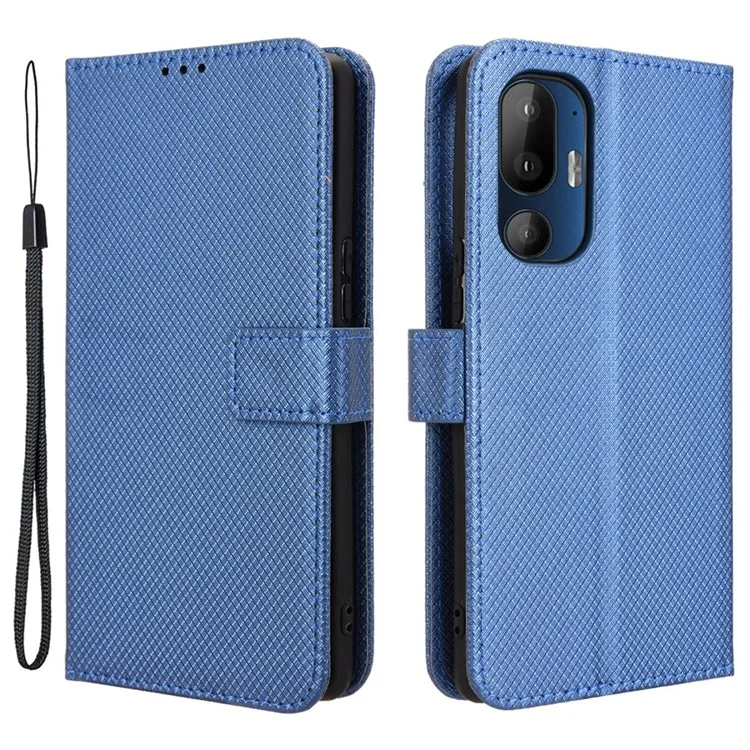 For HTC U24 Pro 5G Case PU Leather Diamond Texture Protective Phone Cover - Blue