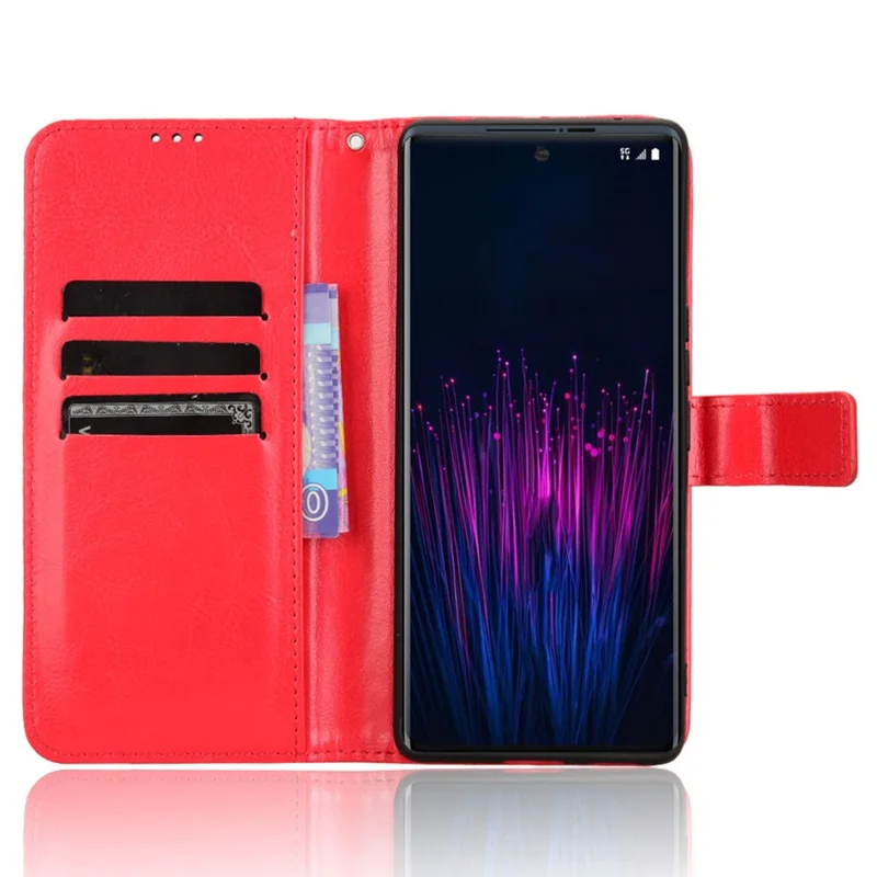 For HTC U24 Pro 5G Leather Phone Case Wallet Crazy Horse Texture - Red
