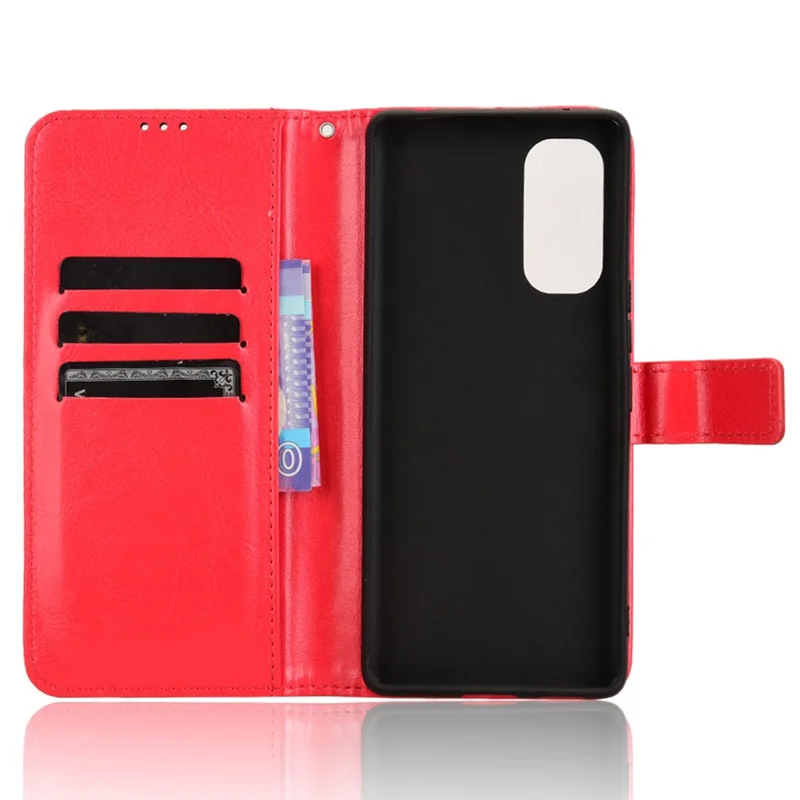 For HTC U24 Pro 5G Leather Phone Case Wallet Crazy Horse Texture - Red