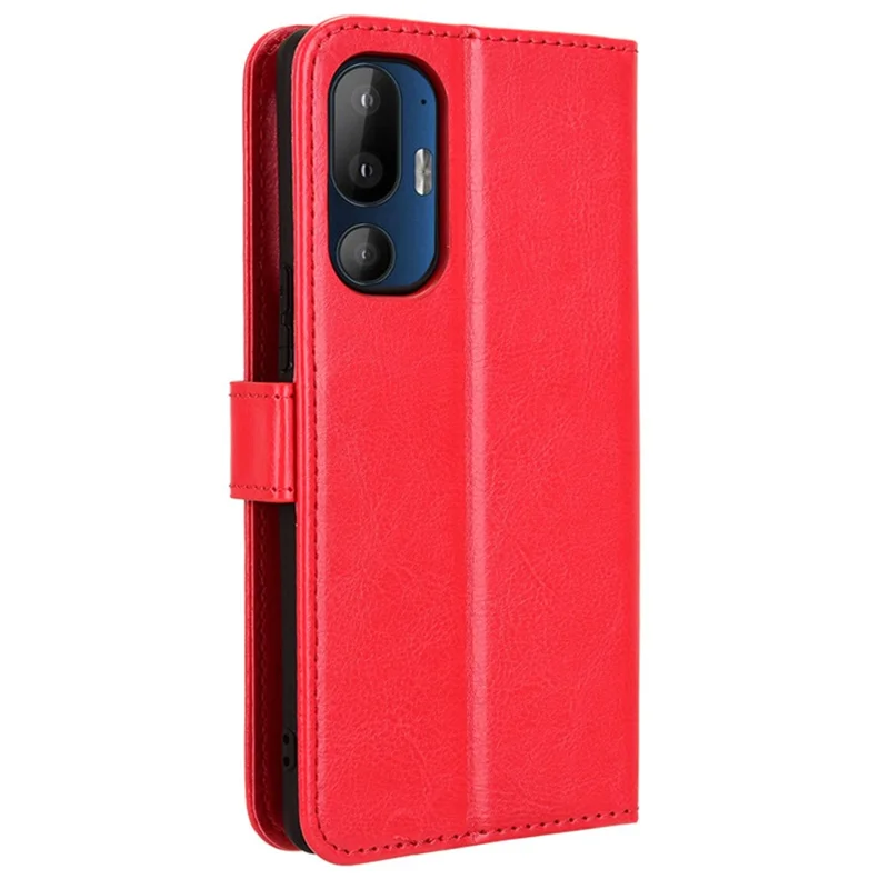 For HTC U24 Pro 5G Leather Phone Case Wallet Crazy Horse Texture - Red