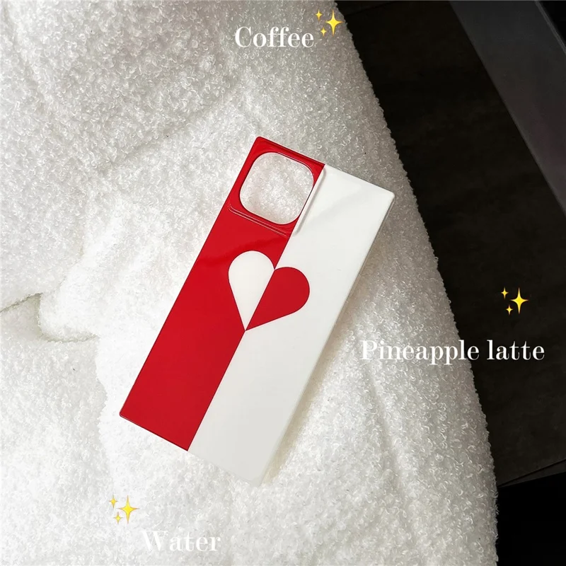 For iPhone 13 Case Square Shape Love Heart Pattern Glossy TPU Anti-Drop Phone Cover