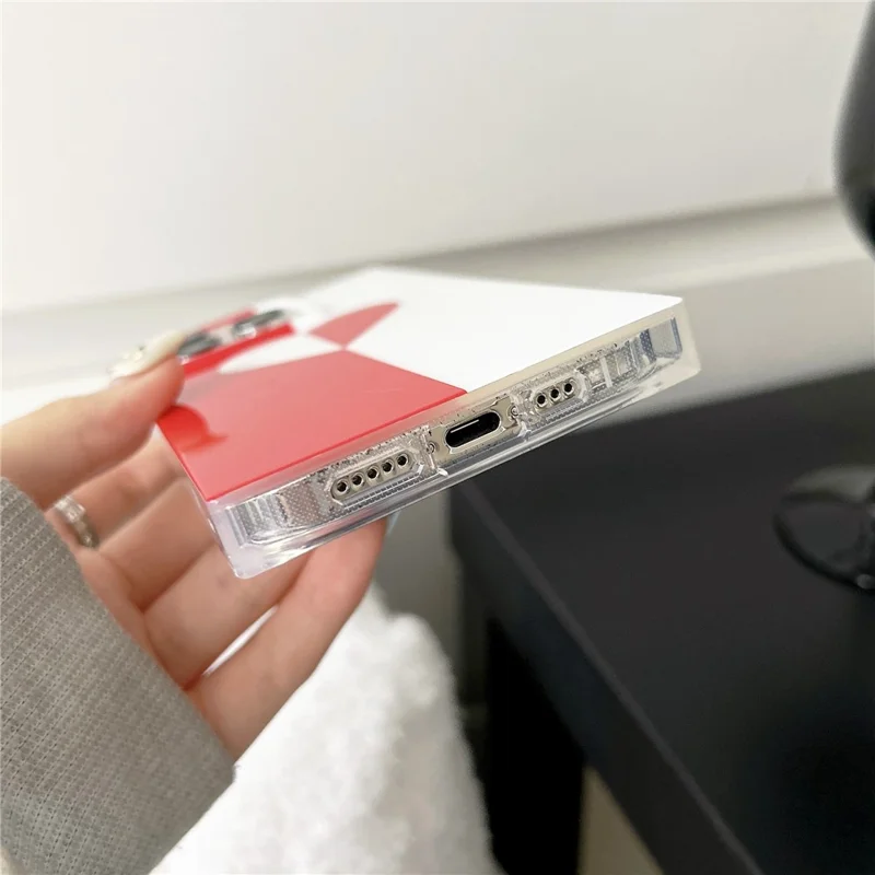 For iPhone 13 Case Square Shape Love Heart Pattern Glossy TPU Anti-Drop Phone Cover