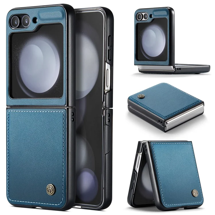 CASEME 023 Series For Samsung Galaxy Z Flip7 FE 5G / Z Flip6 5G Case Litchi Texture Leather+PC Phone Cover - Blue