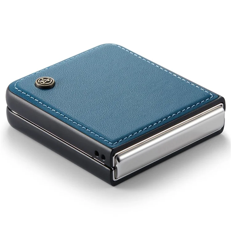 CASEME 023 Series For Samsung Galaxy Z Flip7 FE 5G / Z Flip6 5G Case Litchi Texture Leather+PC Phone Cover - Blue