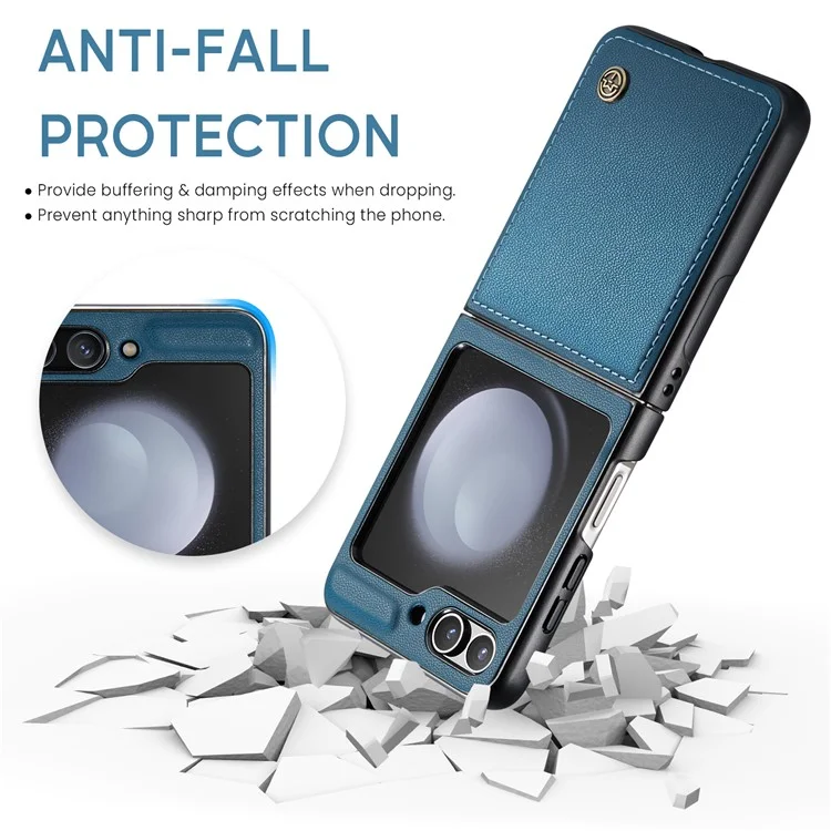 CASEME 023 Series For Samsung Galaxy Z Flip7 FE 5G / Z Flip6 5G Case Litchi Texture Leather+PC Phone Cover - Blue