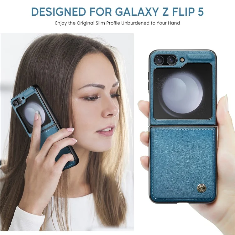 CASEME 023 Series For Samsung Galaxy Z Flip7 FE 5G / Z Flip6 5G Case Litchi Texture Leather+PC Phone Cover - Blue