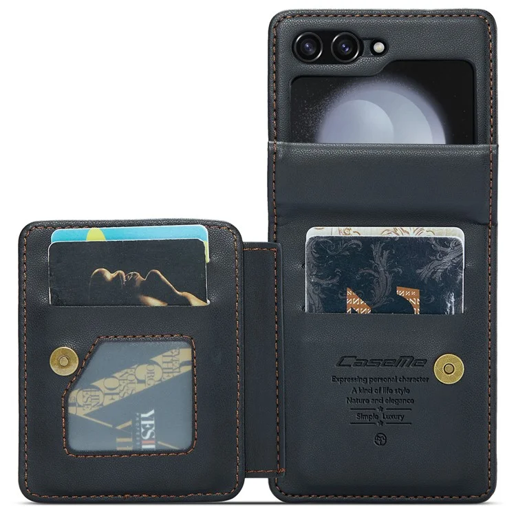 CASEME C22 Series para Samsung Galaxy Z Flip6 5G Capa RFID Blocking Slot para Cartão Capa de Couro - Preto