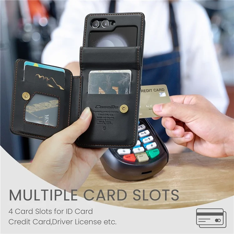 CASEME C22 Series para Samsung Galaxy Z Flip6 5G Capa RFID Blocking Slot para Cartão Capa de Couro - Preto